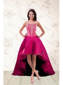 2015 Strapless High Low Prom Dresses with Appliques