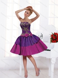 Elegant Strapless Multi Color Knee Length Prom Dresses with Bowknot