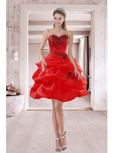 Elegant Sweetheart Red 2015 Prom Dresses with Embroidery and Ruffles
