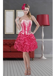 Hot Pink Sweetheart 2015 Pretty Prom Dresses with Pick Ups and Embroidery