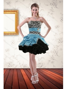 Zebra Printed Strapless Prom Gown with Ruffles and Pick Ups