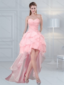 2015 Cute Baby Pink Sweetheart Beaded Prom Dresses with Ruffled Layers