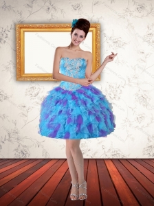 2015 Sweetheart Beading Ruffled Layers Short Prom Dress in Multi Color
