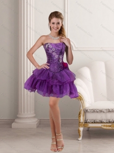Beautiful Purple Strapless 2015 Prom Dresses with Beading and Ruffles