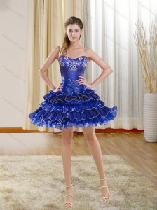 Cute Royal Blue Sweetheart Prom Dresses with Ruffled Layers and Beading