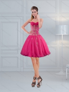 Perfect Sweetheart Hot Pink Prom Dresses with Embroidery and Beading