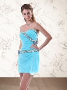 2015 Gorgeous Light Blue Prom Dresses with Flower and Appliques