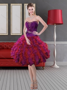 Brand New Style Ruffled Layers and Beaded Prom Gown in Multi Color