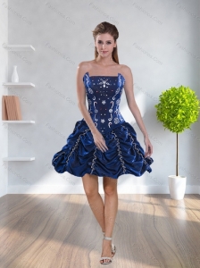 Navy Blue 2015 Prom Dresses with Pick Ups and Beading