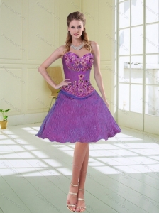 Purple Sweetheart Beaded 2015 Prom Dress with Ruffled Layers and Appliques
