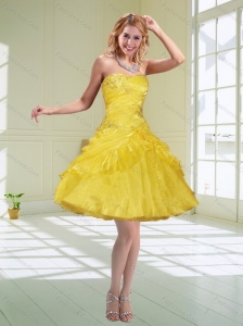 Yellow Ball Gown Sweetheart Prom Dresses with Beading and Ruffles