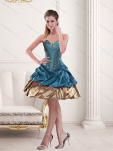 2015 Simple Sweetheart Beading and Ruffled Prom Dresses in Teal and Brown