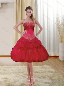 Popular Strapless Beading and Ruffled 2015 Prom Dresses in Red