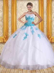 2015 Cute Sweetheart Floor Length Quinceanera Dress in White and Blue