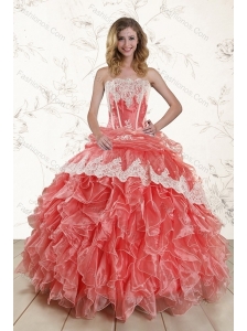 2015 Fashionable Strapless  Quinceanera Dresses in Watermelon