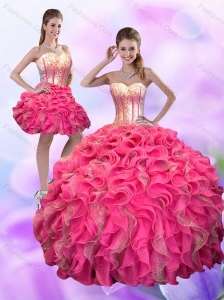 2015 Multi Color Sweetheart Quince Dress with Ruffles and Beading