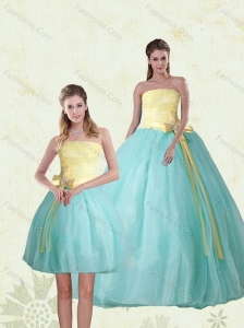 2015 Perfect Strapless Multi Color Quinceanera Gown with Bowknot
