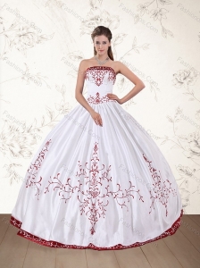 2015 Strapless Floor Length Quinceanera Dress in White and Red