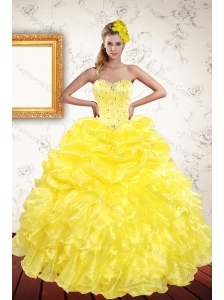 Classical 2015 Yellow Quince Dresses with Beading and Ruffles