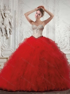 Inexpensive Sliver and Red Quinceanera Dresses with Beading and Ruffles