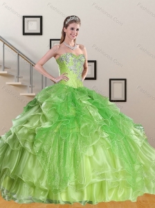 Spring Green Sweetheart Quinceanera Dress with Appliques and Ruffles