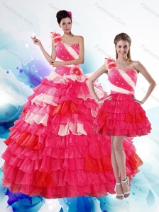 2015 Unique Multi Color Quince Dresses with Ruffled Layers and Beading