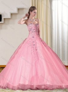 Baby Pink 2015 Sweetheart Quince Dresses with Beading and Appliques