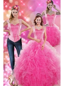 Decent Hot Pink 2015 Quinceanera Gown with Beading and Ruffles