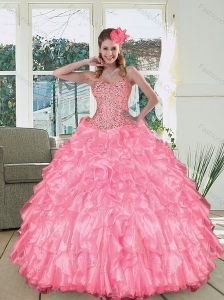 Perfect Pink Sweetheart Ruffled Quinceanera Dresses with Beading