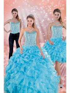 2015 Classical Sweetheart Ruffled Quinceanera Dresses in Baby Blue