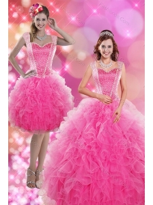 2015 Wonderful Hot Pink Quinceanera Dresses with Beading and Ruffles