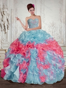 Sweetheart Multi Color Quinceanera Dresses with Beading and Ruffles for 2015