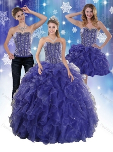 The Super Hot Beading and Ruffles Quince Dresses in Royal Bule