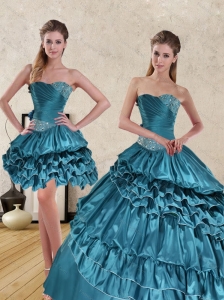 Wonderful 2015 Teal Sweet 15 Dresses with Ruffled Layers and Beading