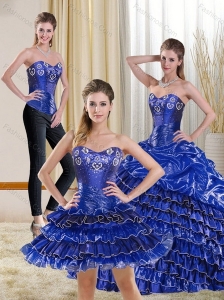 2015 Gorgeous Royal Blue Sweet 15 Dress with Ruffled Layers and Beading