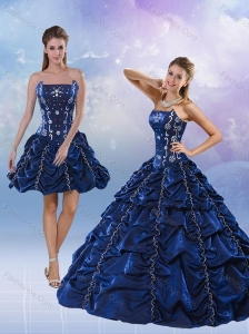 2015 Pretty Strapless Navy Blue Quinceanera Dress with Pick Ups and Beading