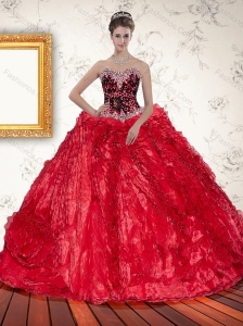 2015 Red Sweetheart Luxurious Quinceanera Dresses with Beading and Ruffles