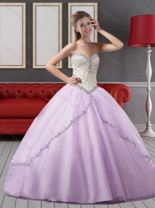 2015 Wonderful Sweetheart Quinceanera Dress in White and Lilac with Beading and Appliques
