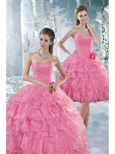 Beautiful Baby Pink Quince Dresses with Beading and Ruffles