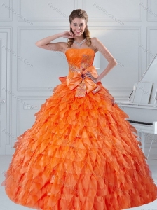 Simple Orange Quinceanera Dress with Ruffles and Bowknot for 2015