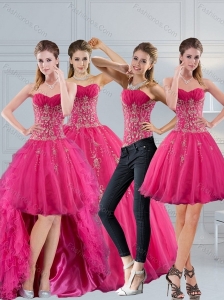 2015 Hot Pink Sweetheart Quinceanera Dress with Appliques and Beading