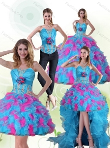 Beautiful Strapless Appliques and Ruffles Multi Color Quinceanera Dress