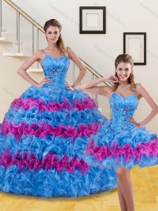 Detachable Multi Color Quince Dresses with Ruffled Layers and Beading