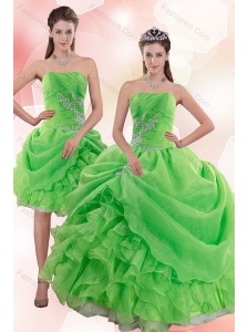 Elegant 2015 Pick Ups and Beading Quince Gowns in Spring Green