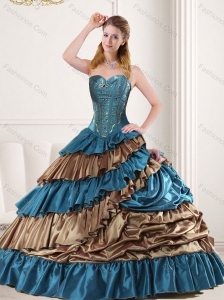 Luxurious Beading and Ruffled Layers 2015 Quinceanera Dress in Teal and Brown