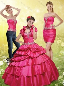 2015 Brand New Red Quince Dresses with Appliques and Pick Ups