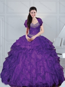 2015 Gorgeous Eggplant Purple Dresses for Quince with Beading and Ruffled Layers