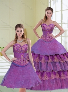 2015 Most Popular Purple Quince Dress with Beading and Ruffled Layers