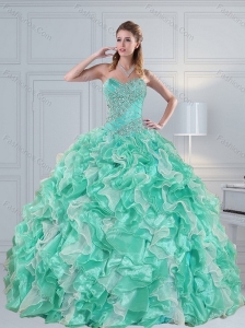 Apple Green Sweetheart 2015 Quinceanera Dresses with Ruffles and Beading