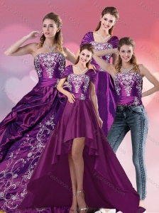 Embroidery Strapless Quinceanera Dress in Purple for 2015